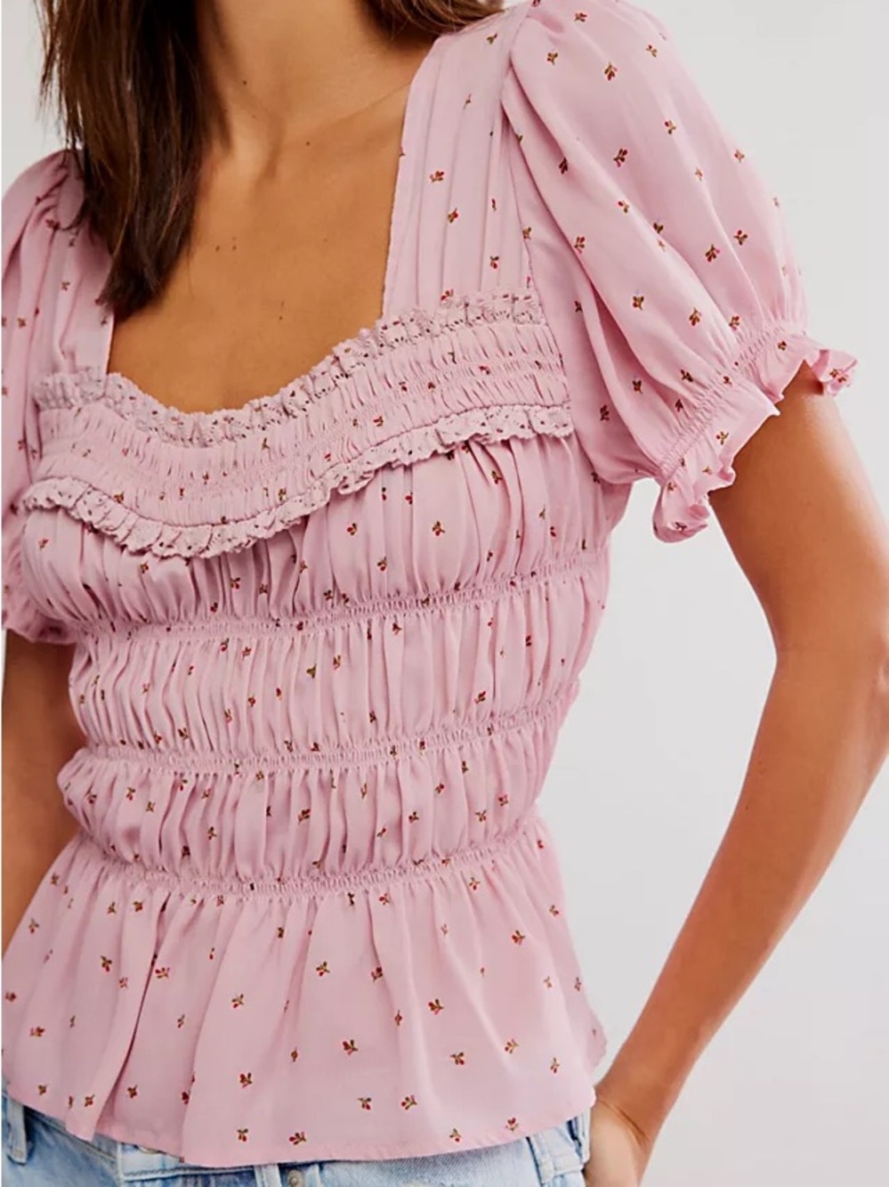 Free People Adore You blouse in Bleached Mauve Combo XS NWT